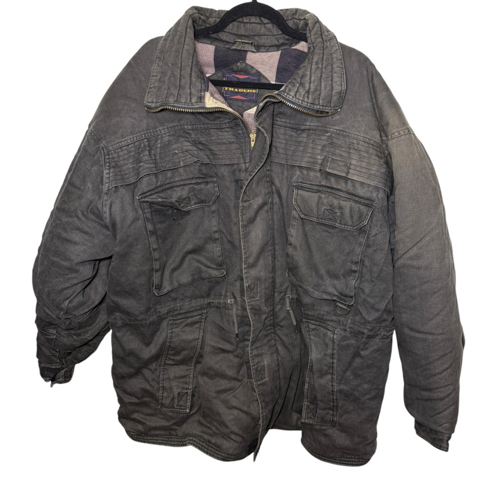 Atlantic Traders Vintage mens work coat jacket flannel lined black denim size 2X